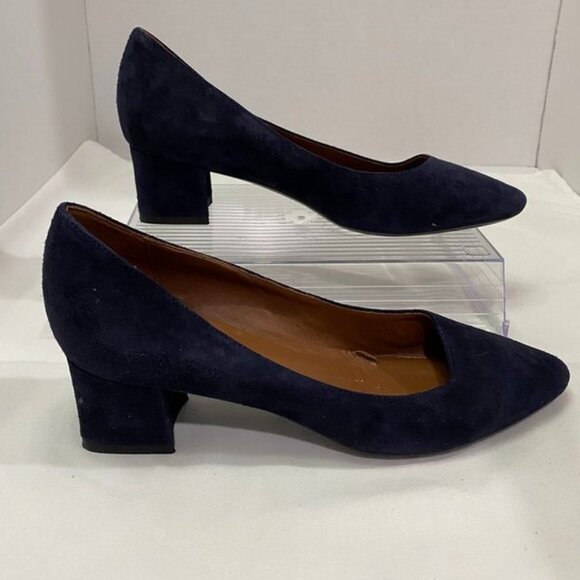 Aquatalia Made in Italy Navy Suede Block Heel Pumps Women’s 5.5M - Picture 1 of 12